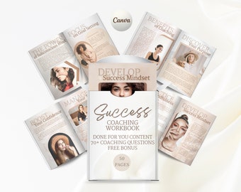 Ebook pour coach de vie, cahier d'exercices client pour réussir, modèles Canva modifiables, feuilles de travail pour coaching