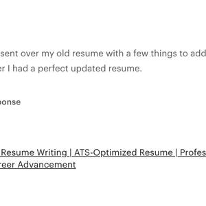 May include: A customer review for a professional resume writing service, featuring a five-star rating and text that reads: Recruiter-Approved Resume Writing | ATS-Optimized Resume | Professional Resume Service | Unlimited Edits | Career Advancement.