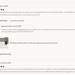 May include: A digital product listing for an ATS Resume Writing Service featuring the text ATS Resume Writing Service | Recruiter-Approved, Career Advancement. The image displays a preview of resume templates and professional document layouts.