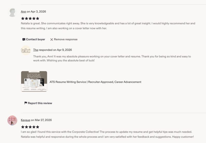 May include: A digital product listing for an ATS Resume Writing Service featuring the text ATS Resume Writing Service | Recruiter-Approved, Career Advancement. The image displays a preview of resume templates and professional document layouts.