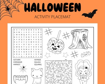 Halloween Placemat - Coloring Placemat For Kids, Kids Placemat, Halloween Themed, Activity Sheet, Printable