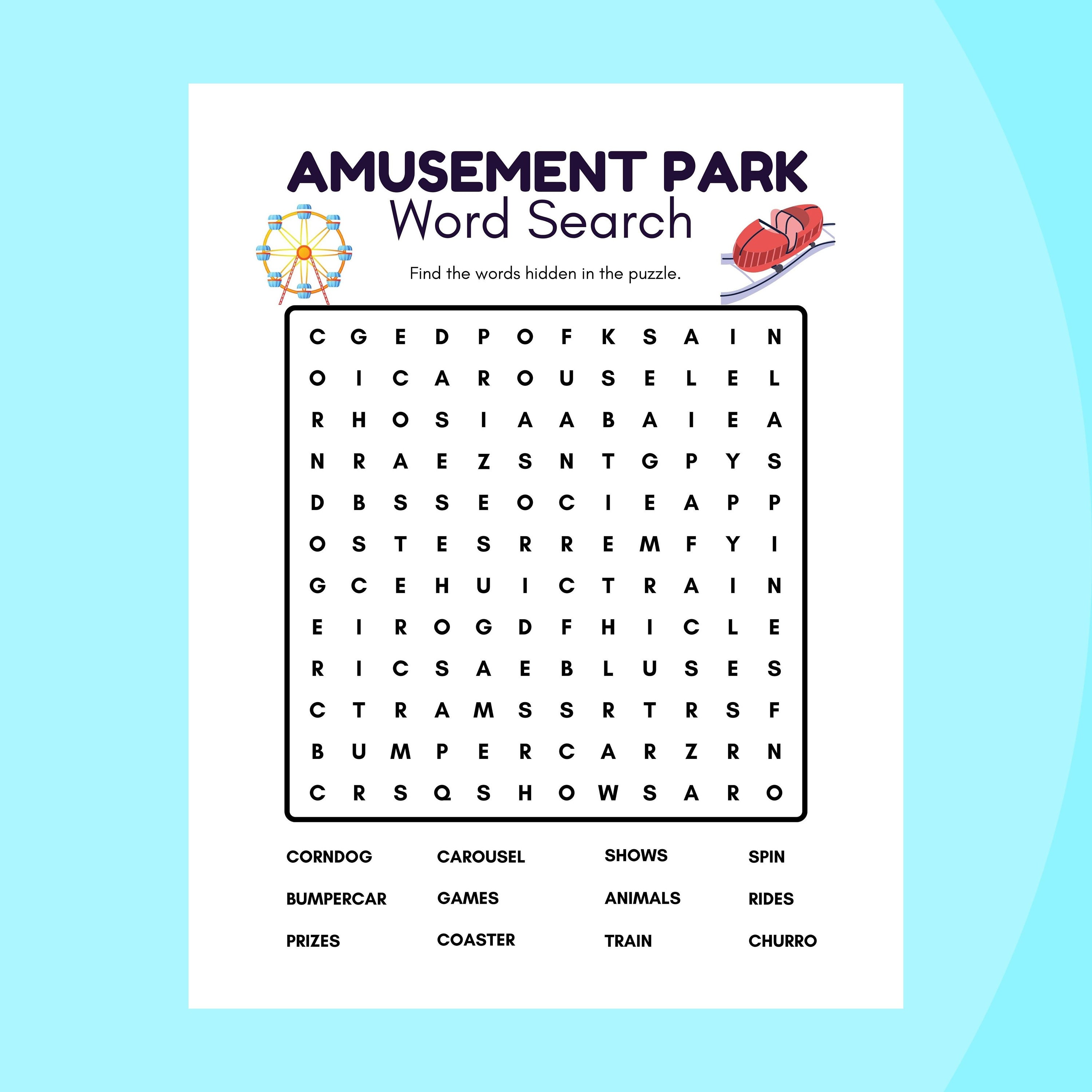 Word search - puzzles, activity for kids, circus, dogs, amusement ...