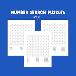 Number Search Puzzles - Set 2 - Printable, Instant Download, 10 Puzzles, Activity Sheets, Search For Numbers, Similar to Word Search