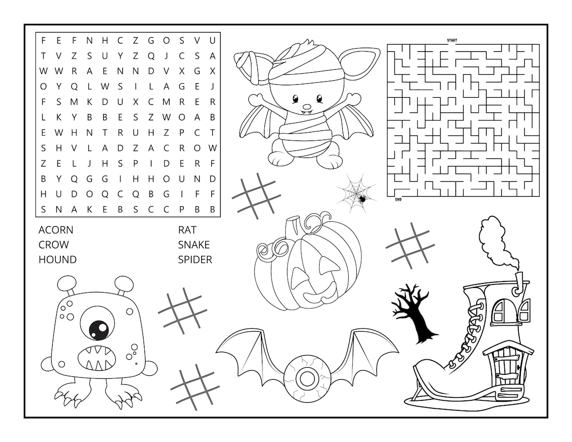 Halloween Placemat Coloring Placemat for Kids, Kids Placemat, Halloween