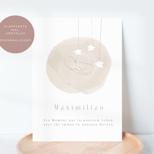 Star child card personalized. Folding card for orphaned parents after miscarriage/with star child. Includes envelope.