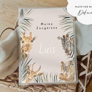 Personalisierte Zeugnismappe für Mädchen & Jungen, Dschungel, Zeugnis, Zeugnisse, Einschulung, Dokumentenmappe