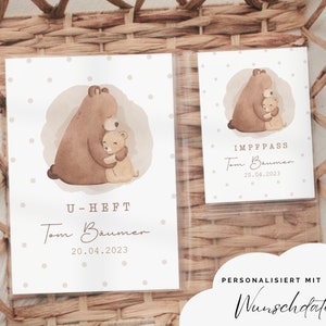 Personalisierbare Hülle für U-Heft: Motiv Teddybären. Zusammen im Set mit Impfheft oder einzeln. Deutsche Maße.