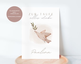 Taufkarte personalisiert mit Namen TAUBE|| Geschenk zur Taufe || - Klappkarte inkl. Briefumschlag