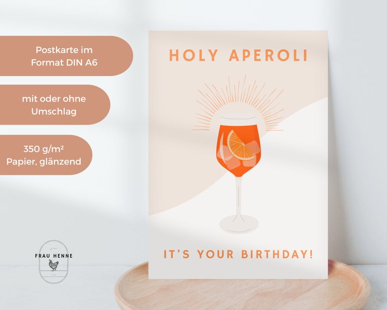 Birthday card A6 postcard HOLY APEROLI image 1