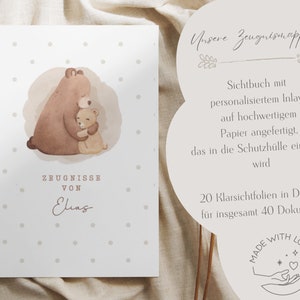 Personalisierte Zeugnismappe für Mädchen & Jungen, BÄR, Zeugnis, Zeugnisse, Einschulung, Dokumentenmappe