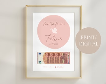 Geschenk zur Taufe personalisiert: digitale Datei oder Print. Deine erste Million, lustiges Gastgeschenk zur Taufe für Patenkind