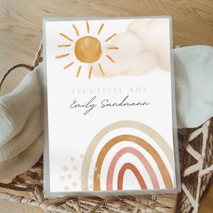 Zeugnismappe personalisiert mit Namen als Geschenk zur Einschulung für Mädchen & Jungen, Regenbogen, Einschulung, Dokumentenmappe