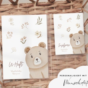 U-Heft-Hülle personalisiert im Set || TEDDYBÄR || Mit Impfpass und Reisepass oder einzeln. Deutsche Maße.