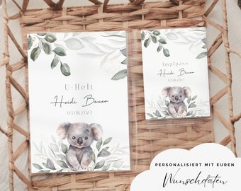 U-booklet cover personalized || KOALA | In a set with vaccination certificate cover and passport cover or individually. German dimensions.