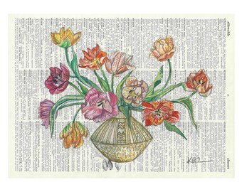 PRINT Tulips Floral Arrangement Watercolor | botanical, flowers in vase, spring easter flowers