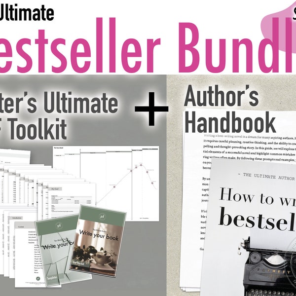 How to write a Bestseller Bundle, Author Writer Book Planner Workbook & Guide, Write a Novel, Book Outline Templates, Printable Download PDF