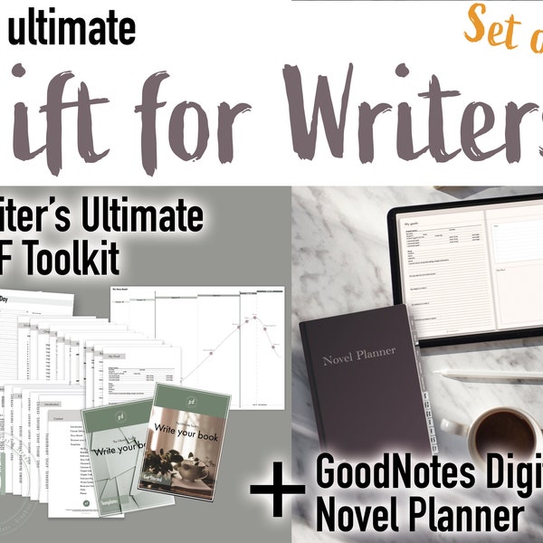 Writer's Gift Set, Author Book Planner Workbook, GoodNotes Digital Novel Planner, Write a Novel in 30 Days, Book Outline and Templates, PDF