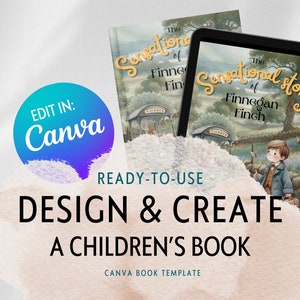 Modello di libro per bambini Canva da modificare, layout di libro personalizzato con illustrazioni ad acquerello per autore scrittore, scrivi un libro per bambini