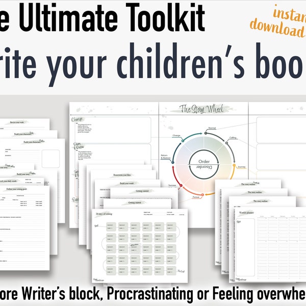 Children's Book Planner Outline Writer Author, Write a Children’s Book in 30 Days, Story Outline Templates, Printable Instant Download PDF