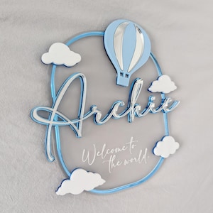 Announcement Plaque | Newborn photo shoot | Newborn Announcement | Photo prop | Baby Plaque | Nursery | Birth Announcement | Hot Air Balloon