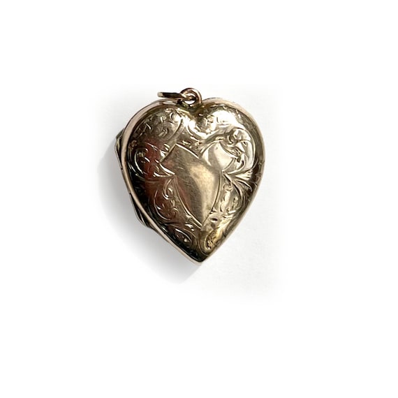 Antique Gold Etched Double Sided Heart Locket wit… - image 1