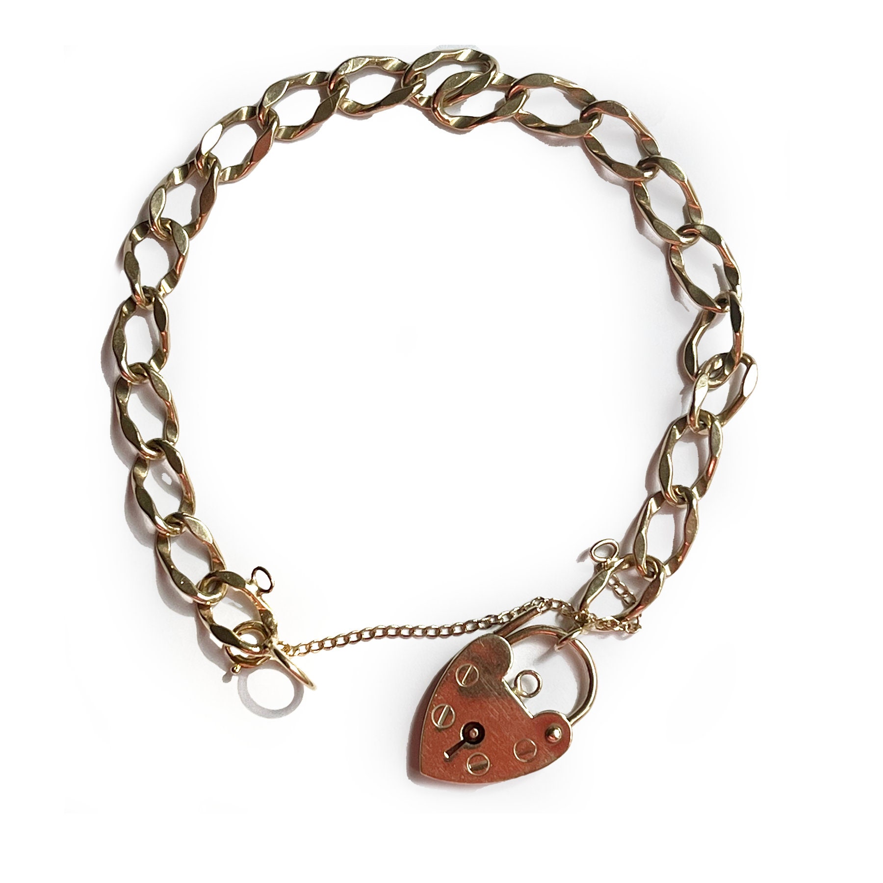 14K Solid Gold Vintage Curb Link Charm Bracelet With 9K Gold Etsy