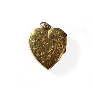 Large Antique Engraved Heart Locket in Gold Metal