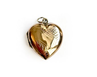 Vintage 9Ct Gold vorne und hinten graviertes Herz Medaillon