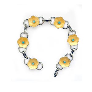 Vintage Bernard Instone Yellow and Blue Enamel and Silver Floral Bracelet