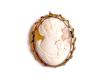 Antique Gold Filled Hand Carved Shell Cameo Brooch / Pendant