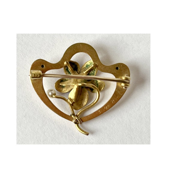 14k Gold Enamel and Pearl Art Nouveau Violet Flow… - image 2