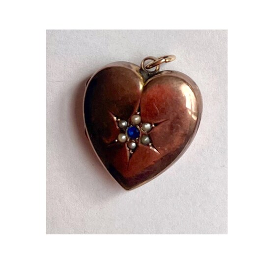 Antique 14K Gold Heart Locket with Blue Paste Sto… - image 3