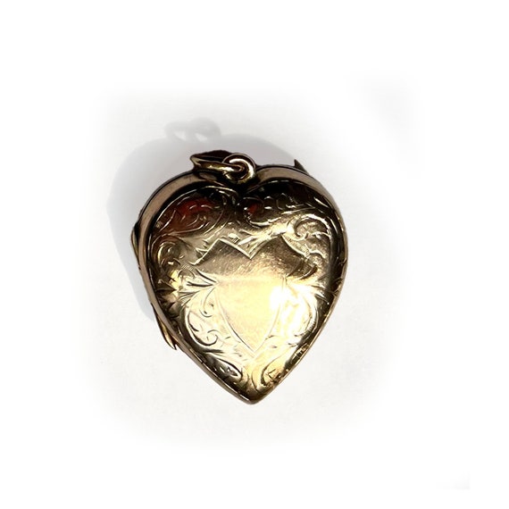 Antique Gold Etched Double Sided Heart Locket wit… - image 2