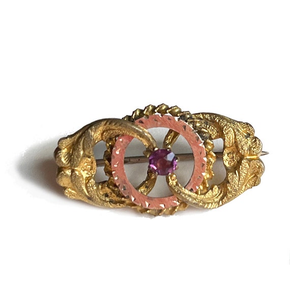 Tiny Two-Tone Victorian Pink Stone Pin - image 1