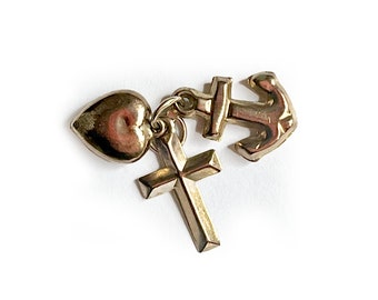Antique 9k Gold Heart, Anchor and Cross Charm, English Faith Hope and Charity Symbols