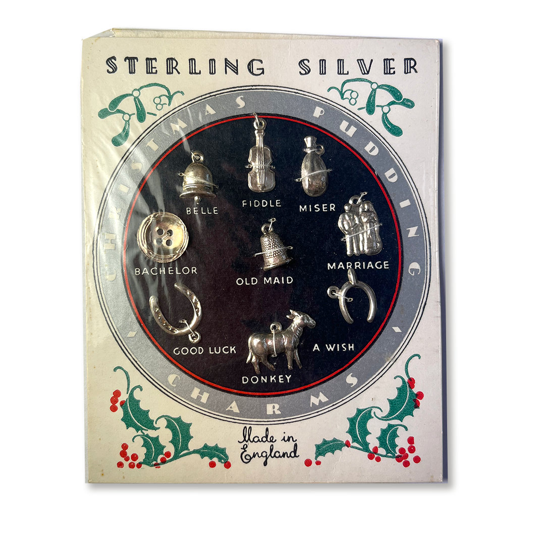 Vintage Sterling Silver English Christmas Pudding Fortune Charms