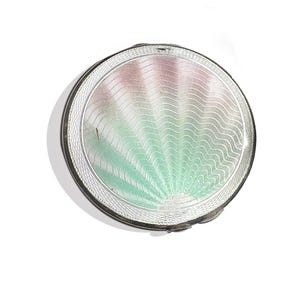 Vintage Hallmarked 1938 Birmingham Sterling Silver Vanity Compact w/ Guilloche Enamel