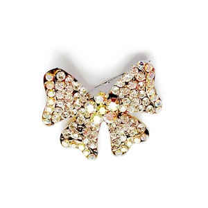 Small Vintage Sparkly Rainbow Rhinestone Bow Brooch