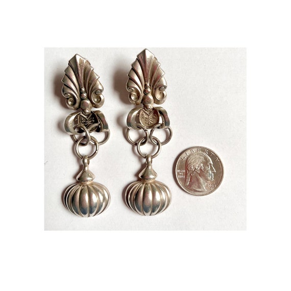 Large Antique English Silver Clip Earrings - image 3