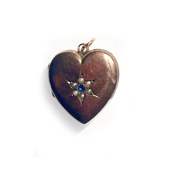 Antique 14K Gold Heart Locket with Blue Paste Sto… - image 1