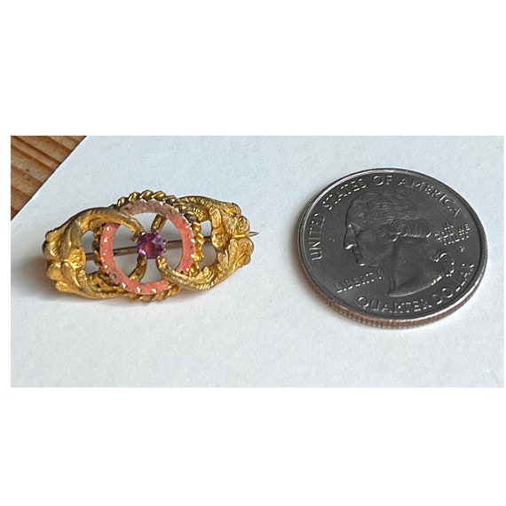 Tiny Two-Tone Victorian Pink Stone Pin - image 4