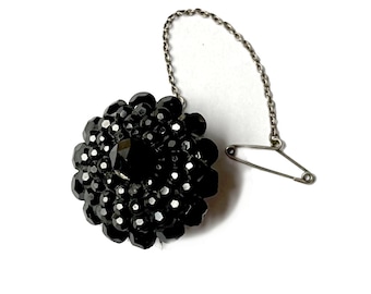 Antique Black Glass Jet Mourning Brooch