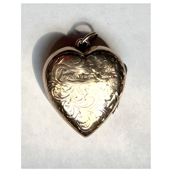 Antique Gold Etched Double Sided Heart Locket wit… - image 6