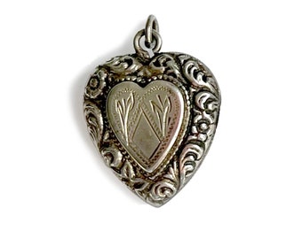 Antique Stirling Silver Embossed and Engraved Heart Charm