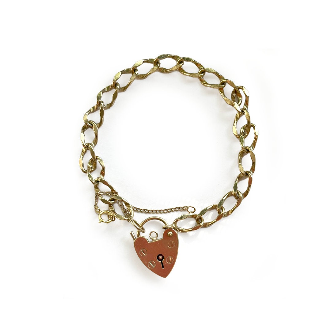 14K Solid Gold Vintage Curb Link Charm Bracelet With 9K Gold Etsy