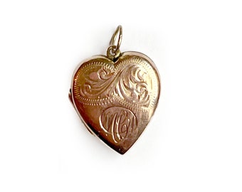 Vintage 9Ct Gold vorne und hinten Initial graviertes Herz Medaillon