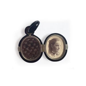 Antique Chubby Large Whitby Jet Portrait Locket with Hair Work