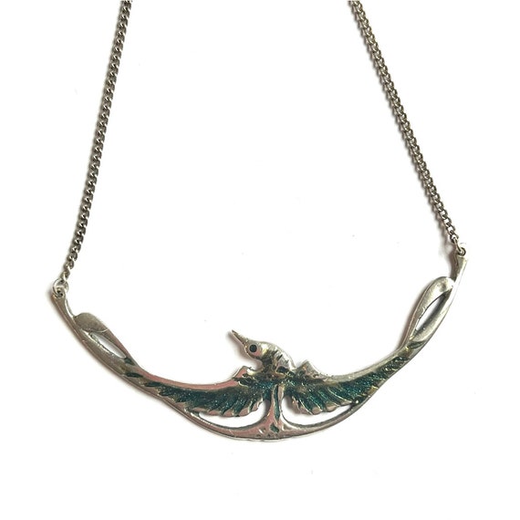 Antique Sterling and Enamel Art Nouveau Swallow Ne