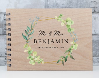 Personalised Wedding Guest Book Green Leaf