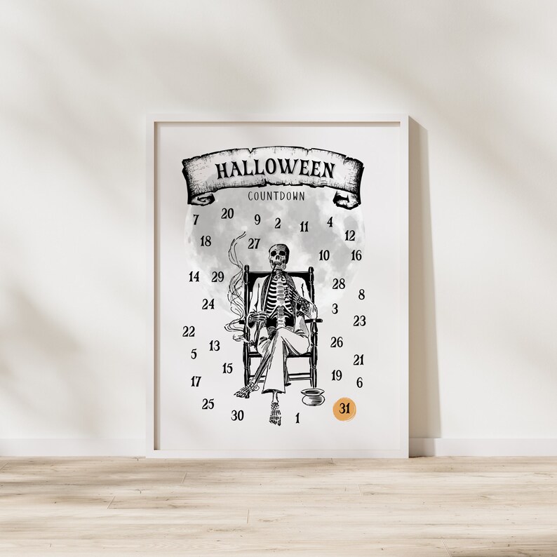 Skeleton Reminder Halloween Countdown | Spooky Skeleton Poster | Decor for Halloween - Etsy